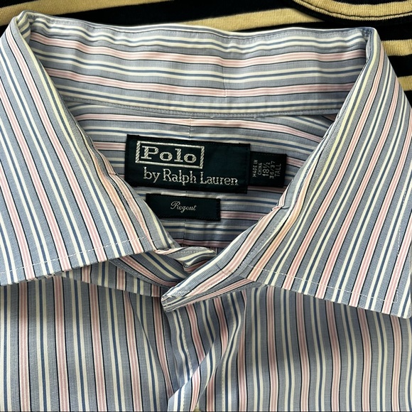 Polo Ralph Lauren Regent Striped Long Sleeve Button Down Shirt Blue Pink Sz 18.5 - Picture 8 of 10